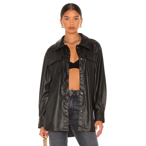 Steve Madden Faux Good Measure Shacket in Black XSmall Womens Vegan Shirt - Picture 1 of 15